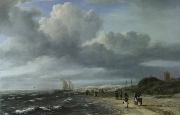 Картинка пейзаж, картина, Якоб ван Рёйсдал, Jacob van Ruisdael, Берег в Эгмонд-ан-Зее