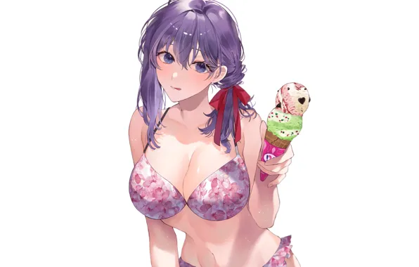 Картинка sexy, bra, cleavage, Anime, boobs, pretty, lady, breasts, underwear, ice cream
