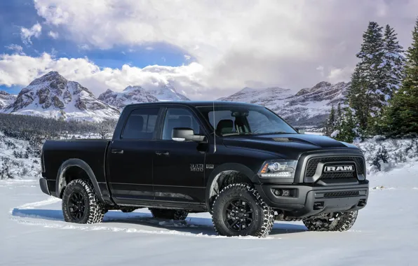Картинка Dodge, Black, Mountain, Snow, Pickup, Ram, Dodge Ram