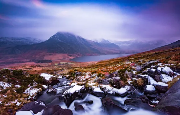 Картинка горы, туман, утро, Уэльс