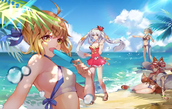 Картинка Пляж, Девушки, Fate / Grand Order, Судьба великая кампания