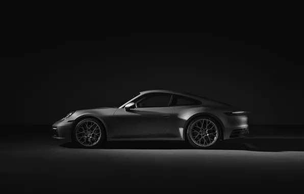 Картинка серый, фон, купе, 911, Porsche, профиль, Carrera 4S, 992, 2019