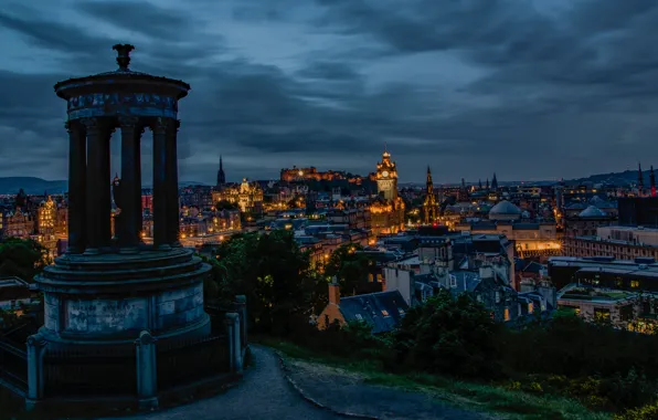 Картинка огни, вечер, Эдинбург, Шотландияя