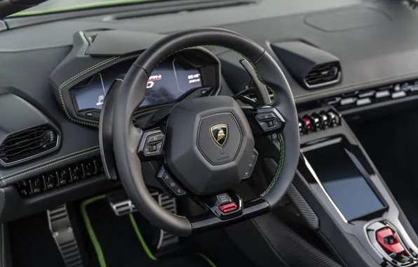 Картинка Lamborghini, руль, салон, Spyder, Evo, Huracan, 2019, Huracan Evo, North America version