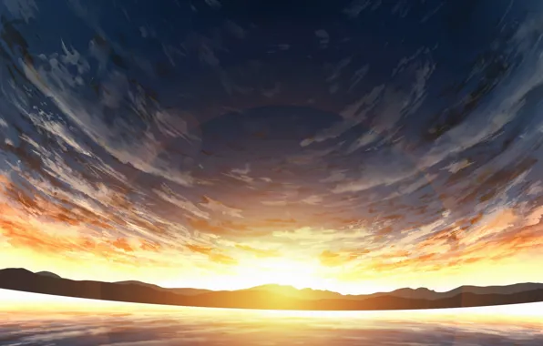 Картинка море, небо, солнце, закат