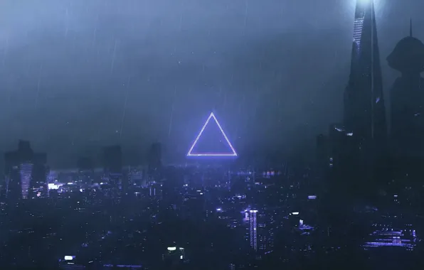 Картинка ночь, город, дождь, киберпанк, ceberpunk