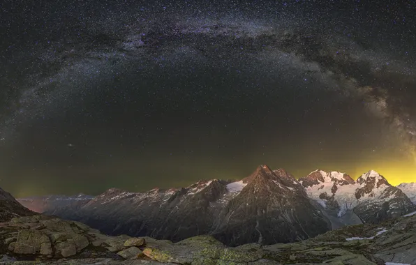 Картинка горы, ночь, Альпы, панорама