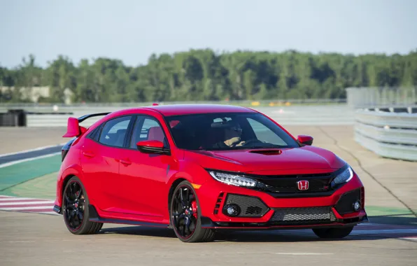 Картинка красный, Honda, хэтчбэк, пятидверный, на трассе, 2019, Civic Type R, 5th gen, FK8