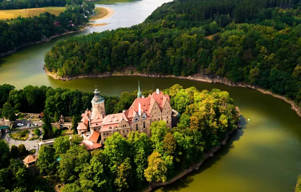 Картинка пейзаж, природа, река, замок, Польша, архитектура, Czocha castle, замок Чоха