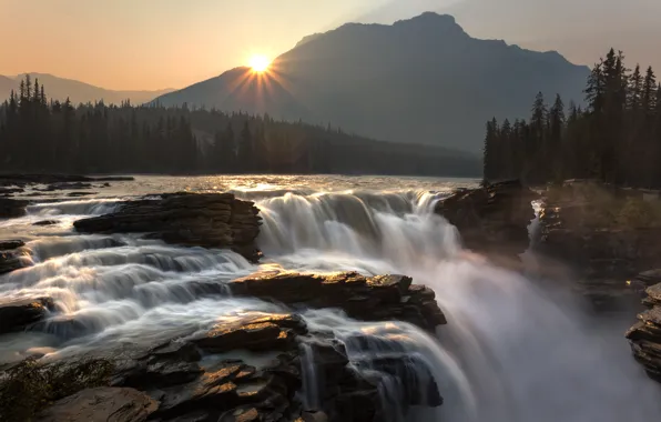 Картинка солнце, горы, водопад