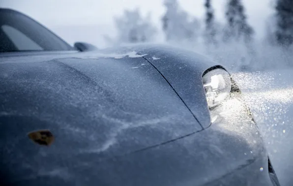 Картинка свет, снег, серый, Porsche, капот, 2020, Taycan, Taycan 4S