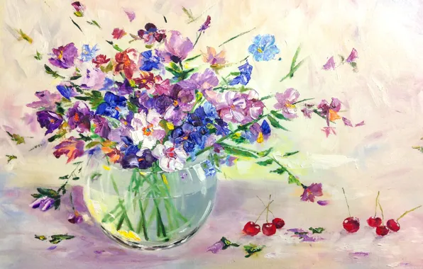 Картинка цветы, картина, ваза
