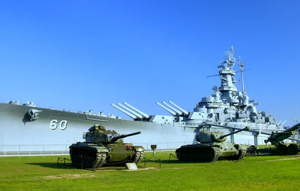 Картинка музей, танки, линкор, Алабама