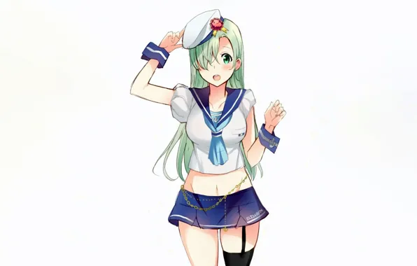 Картинка girl, sexy, blouse, thighhighs, green eyes, long hair, anime, beautiful, pretty, attractive, handsome, green hair, …