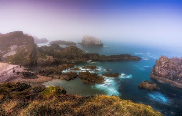 Картинка туман, побережье, Шотландия, Scotland, Portknockie, Morayshire