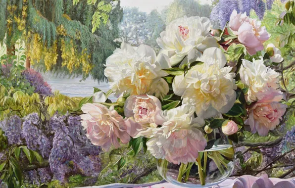 Картинка букет, сад, ваза, пионы, Zbigniew Kopania