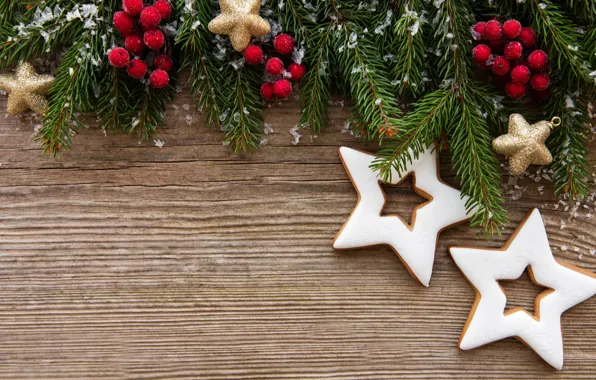 Картинка украшения, Новый Год, Рождество, christmas, wood, merry, cookies, decoration, пряники, gingerbread, fir tree, ветки ели