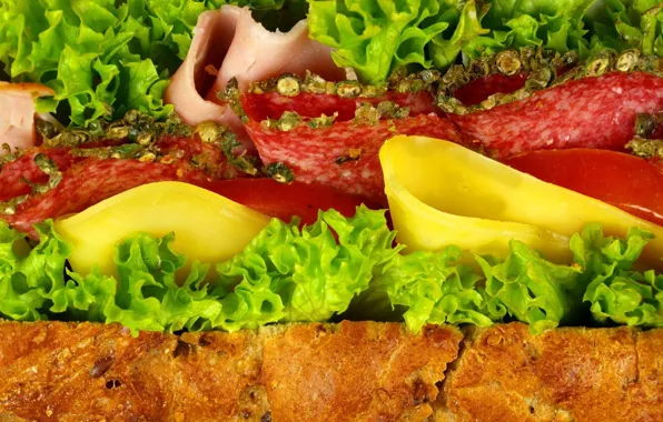Картинка зелень, сыр, хлеб, колбаса, салями