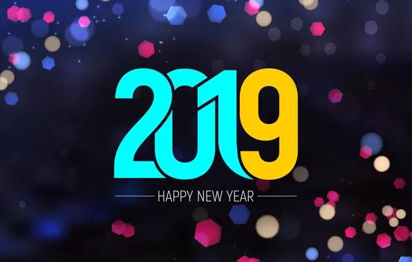 Картинка блики, фон, цифры, Новый год, боке, 2019