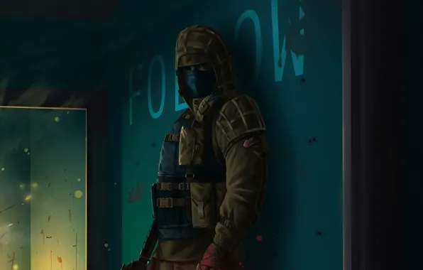 Картинка маска, куртка, солдат, Tom Clancy's Rainbow Six: Siege, тёмное помещение