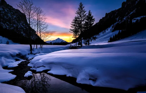 Картинка зима, ночь, река