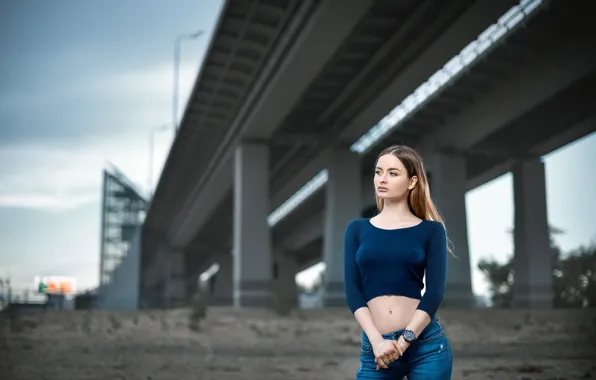 Картинка девушка, мост, поза, Сергей Гокк
