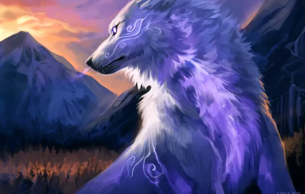 Картинка природа, волк, фэнтези, by Kipine