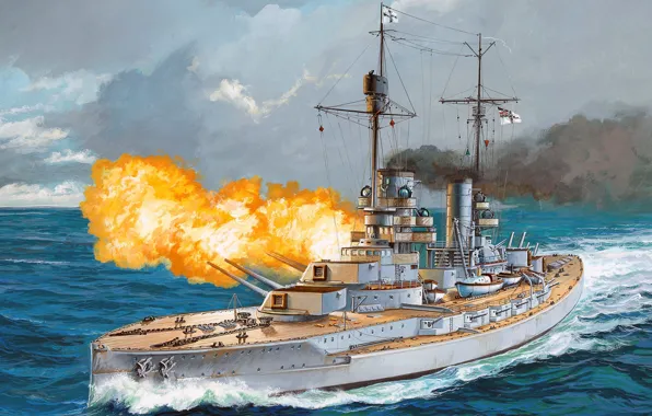 Картинка Кайзерлихмарине, первый из четырёх линейных кораблей, SMS König, Императорские военно-морские силы, немецкий дредноут