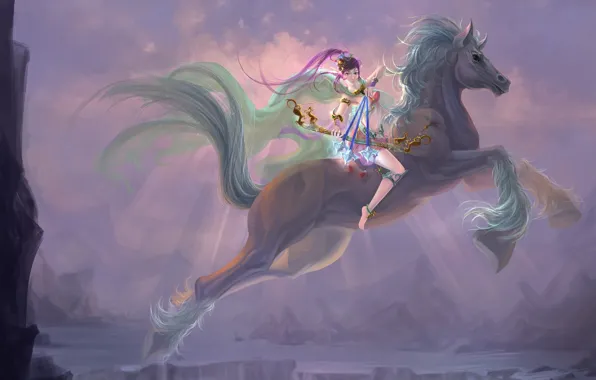 Картинка девушка, лошадь, эльф, эльфийка