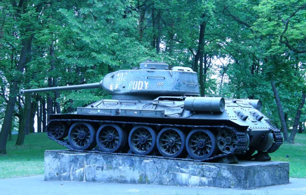 Картинка Броня, Военный, Вторая мировая война, Боевой, Т-34-85, Памятник, Rudy, 102, Основной Боевой Танк, Польский