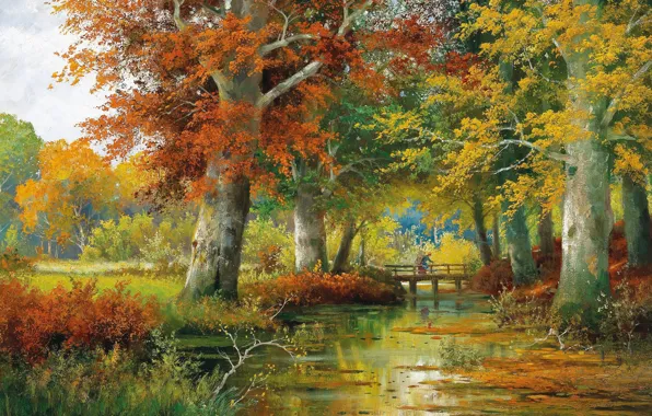 Картинка Alois Arnegger, Осенний пейзаж, Austrian painter, Autumn Landscape, австрийский живописец, oil on canvas, Алоис Арнеггер