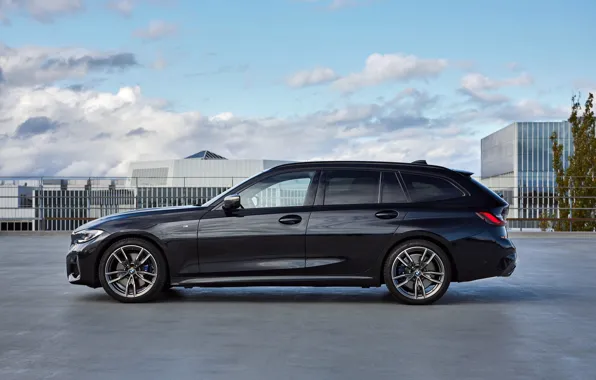 Картинка чёрный, BMW, 3-series, универсал, в профиль, 3er, 2020, 2019, G21, M340i xDrive Touring