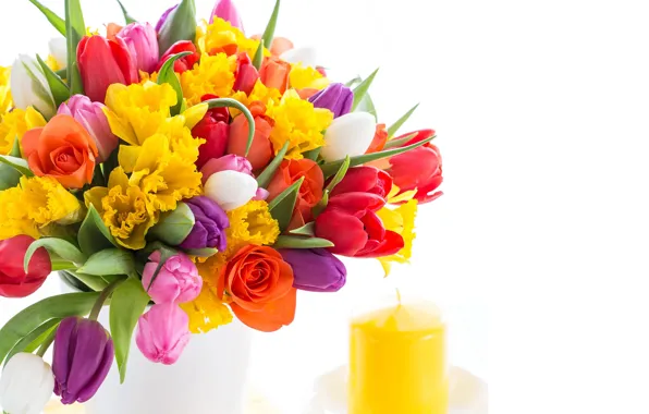 Картинка розы, свеча, букет, тюльпаны, 8 марта