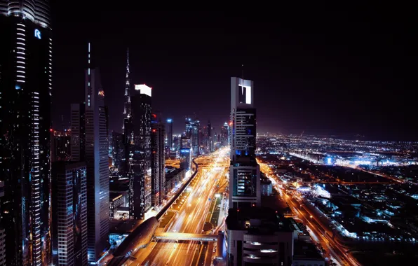 Картинка ночь, city, Дубаи, ночной город, Dubai, night, night city