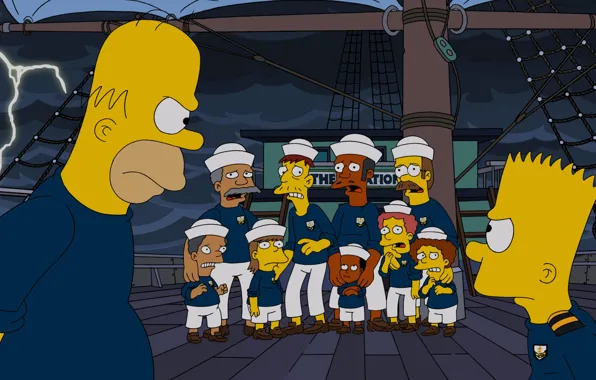 Картинка корабль, Гомер, Барт, схватка, The Simpsons, Homer, Bart