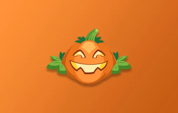 Картинка Halloween, minimalism, holiday, digital art, artwork, pumpkin, simple background, orange background, glowing eyes