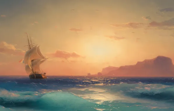 Картинка море, корабль, парусник, морской пейзаж