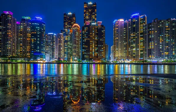 Картинка здания, дома, ночной город, небоскрёбы, South Korea, Южная Корея, Пусан, Республика Корея, Busan, Marine City, …
