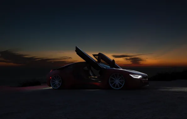 Картинка ночь, BMW, красная, BMW i8