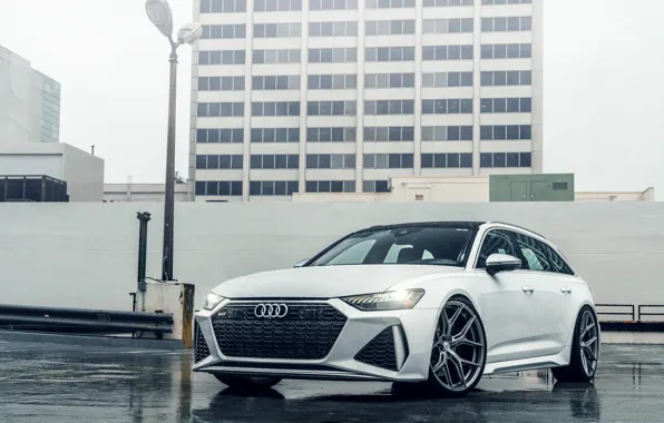 Картинка Audi, Water, White, Rain, Avant, RS6, Drops