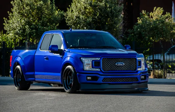 Картинка Ford, Blue, Front, F-150, Pickup, SuperCab, Ford F-150, 4×2, SEMA 2018, Lariat Sport, ZB Customs …