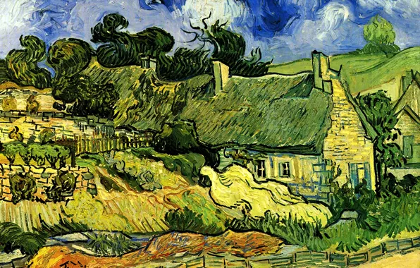 Картинка домик, Vincent van Gogh, Thatched Cottages, at Cordeville