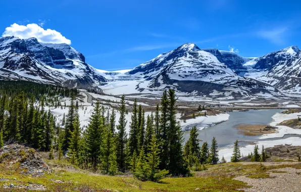 Картинка пейзаж, горы, Канада, панорама, Альберта, Jasper National Park