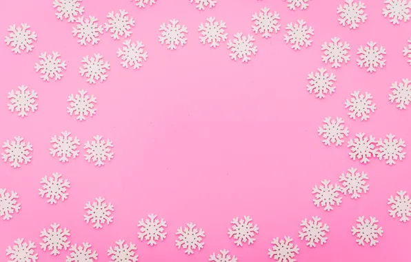 Картинка зима, снежинки, фон, розовый, Christmas, pink, winter, background, snowflakes
