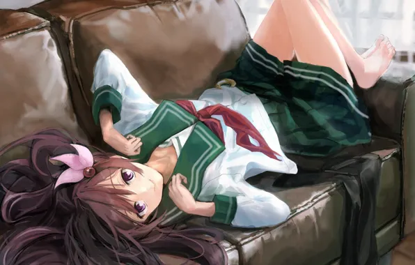 Картинка девушка, диван, школьная форма, Kantai Collection: KanColle, Kisaragi