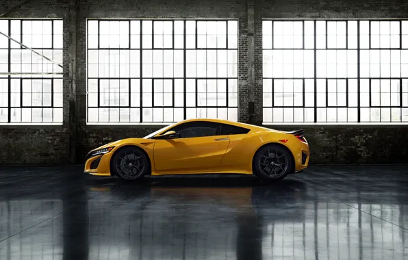 Картинка жёлтый, купе, Honda, вид сбоку, Acura, NSX, 2020
