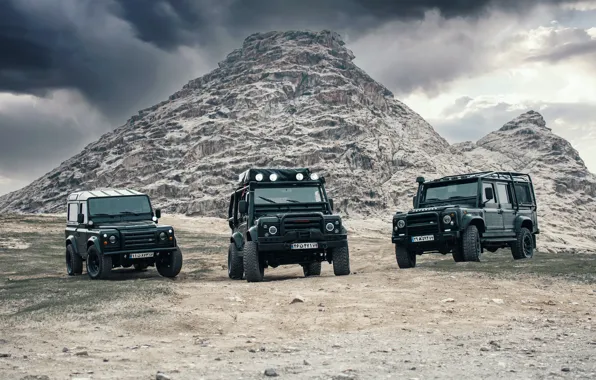Картинка Land Rover, Car, Clouds, Defender, Rocks, Offroad