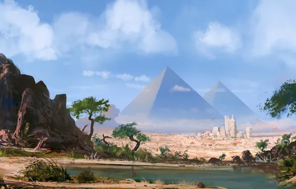 Картинка Рисунок, Пирамиды, Египет, Art, Josh Hutchinson, by Josh Hutchinson, Египетские пирамиды, New Age Pyramids
