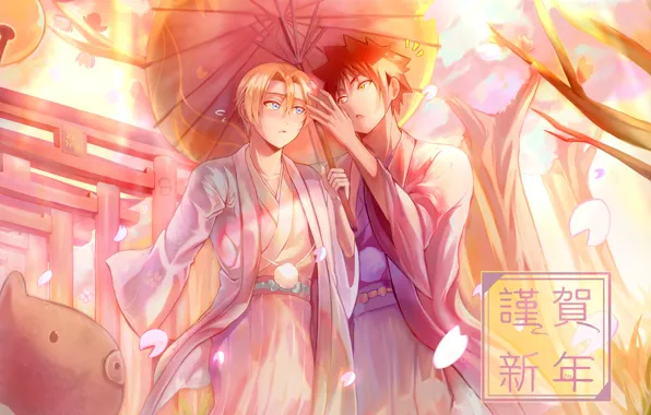 Картинка зонтик, Япония, парни, В поисках божественного рецепта, Shokugeki No Soma