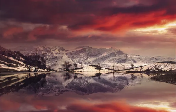 Картинка Landscape, Mountain, reflection, sunlight, Fire Pond